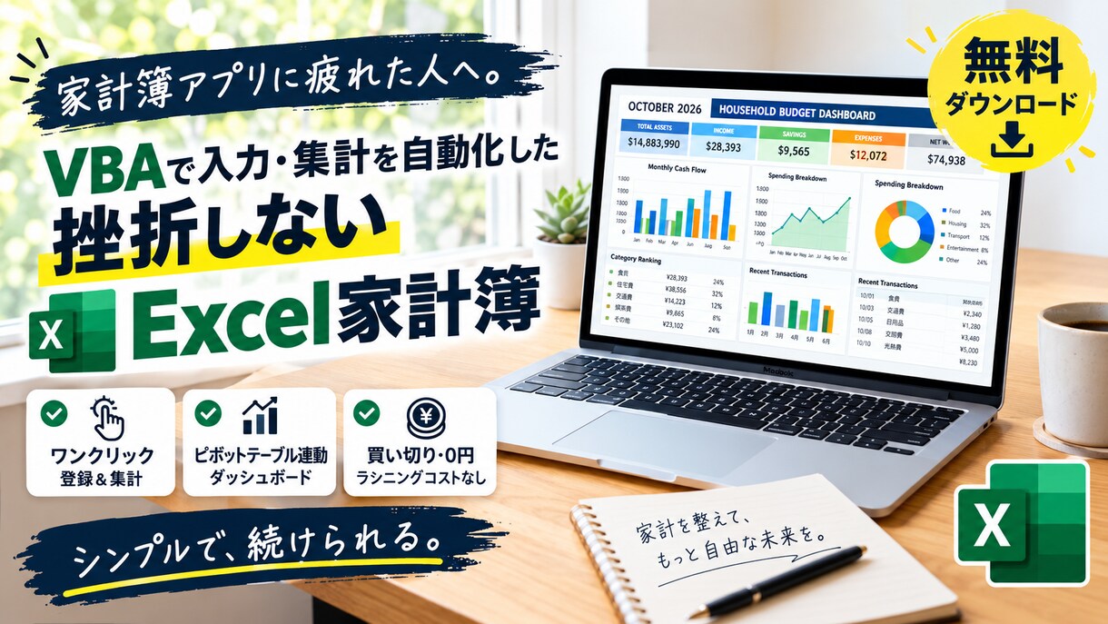 全自動Excel家計簿のカスタマイズ承ります お使いの銀行・クレカをCSV一括取込に対応！ イメージ1