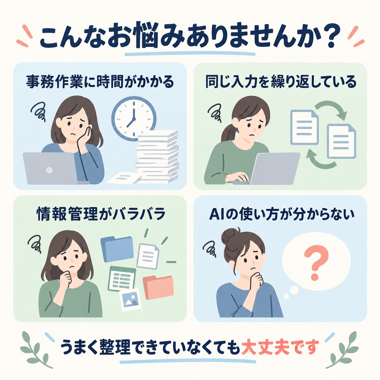 あなたの業務に合うAI効率化プランを提案します 面倒な作業を整理し、AIに任せられる業務を一緒に見つけます イメージ2
