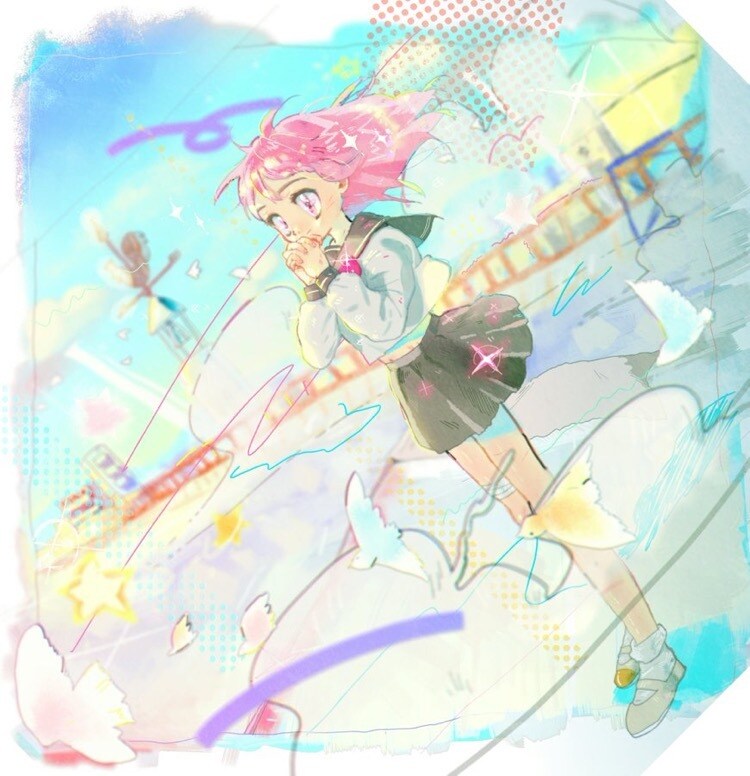 きらきらSNSアイコンイラスト描きますます 風が吹き抜けるような、ゆめかわ、きらきら、カラフルな少年少女 イメージ4