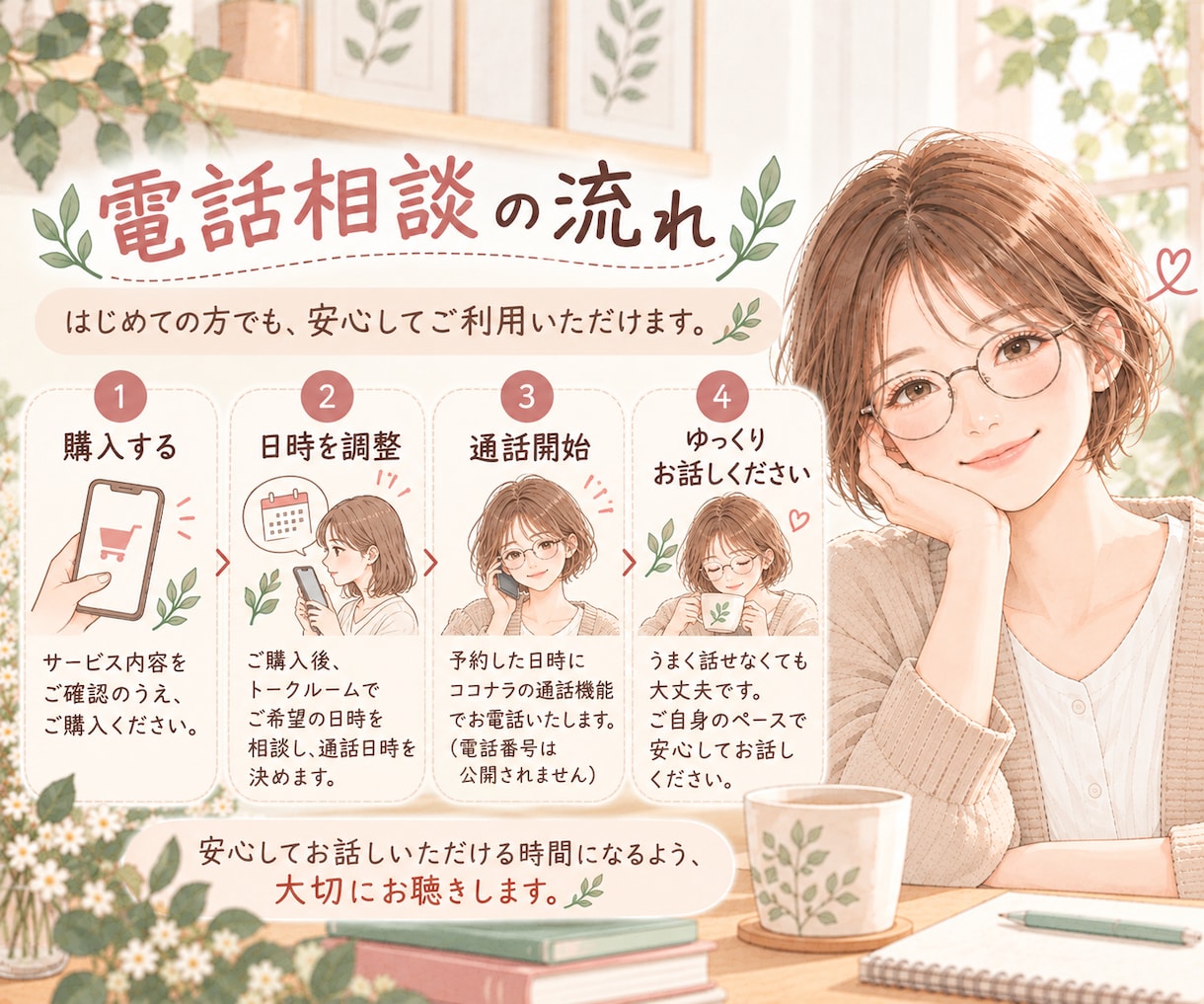 誰にも話せない気持ちを電話でゆっくりお聴きします うまく話せなくても大丈夫。あなたのペースでお聴きします イメージ3