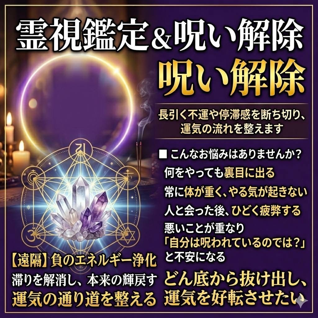 霊視鑑定＆呪い解除します 根本解決！長引く不運や停滞感を断ち切り、運気の流れを整える イメージ1
