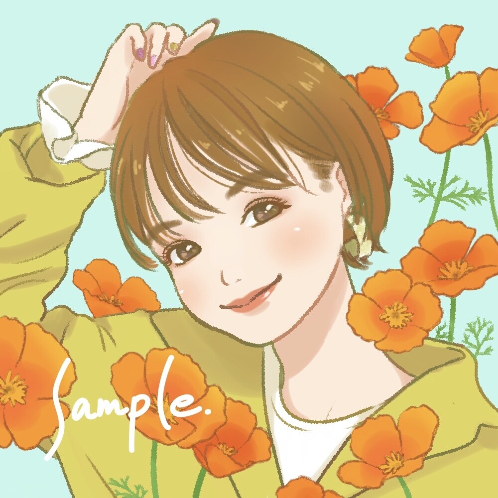 あなたにぴったりなお花を添えて似顔絵をお描きします SNSアイコンやプレゼントにオススメ♪ イメージ1