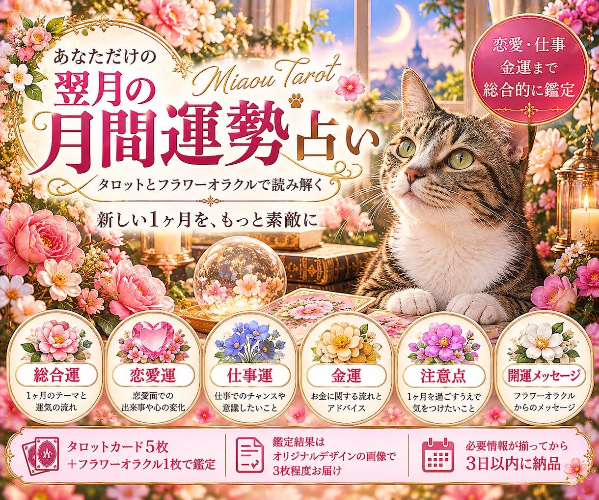 あなただけの翌月の運勢をタロットで占います 恋愛・仕事・金運まで、あなた専用の1ヶ月の運勢を丁寧に鑑定 イメージ1
