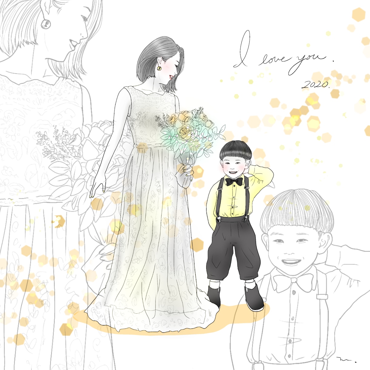 希望テイストに合わせたオシャな似顔絵描きます ウェルカムボード、記念日、家族友人へのプレゼントに最適です♡ イメージ6