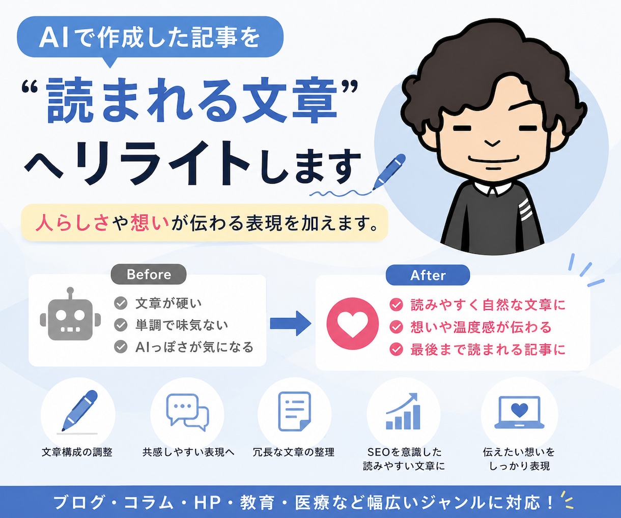 AI作成の文章を、想いが伝わる表現に修正します AIで作成した文章を、ライティングのプロがし修正いたします イメージ1