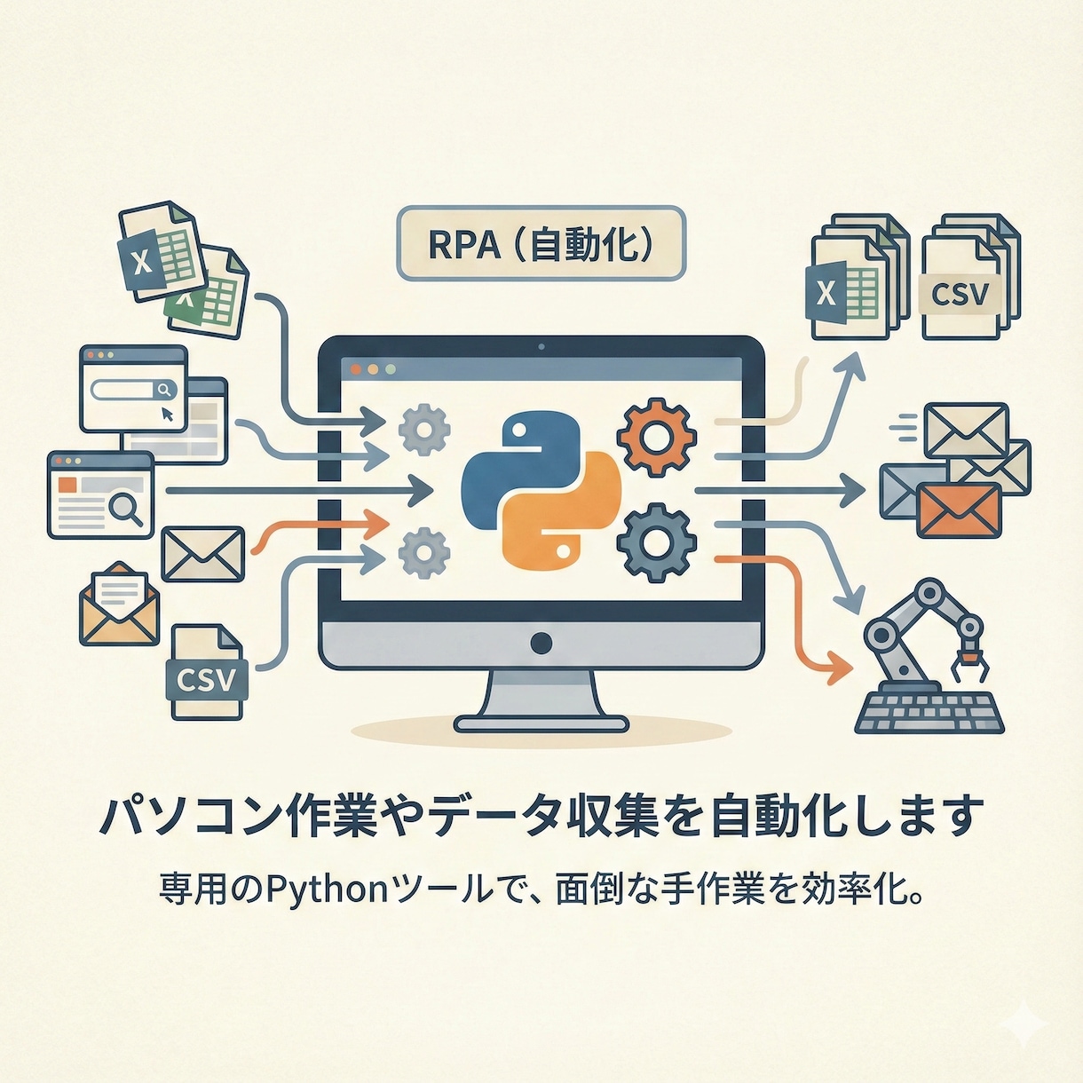 パソコンの作業やデータ収集を自動化します Pythonを活用した専用のRPA(自動化)ツールを作ります イメージ1