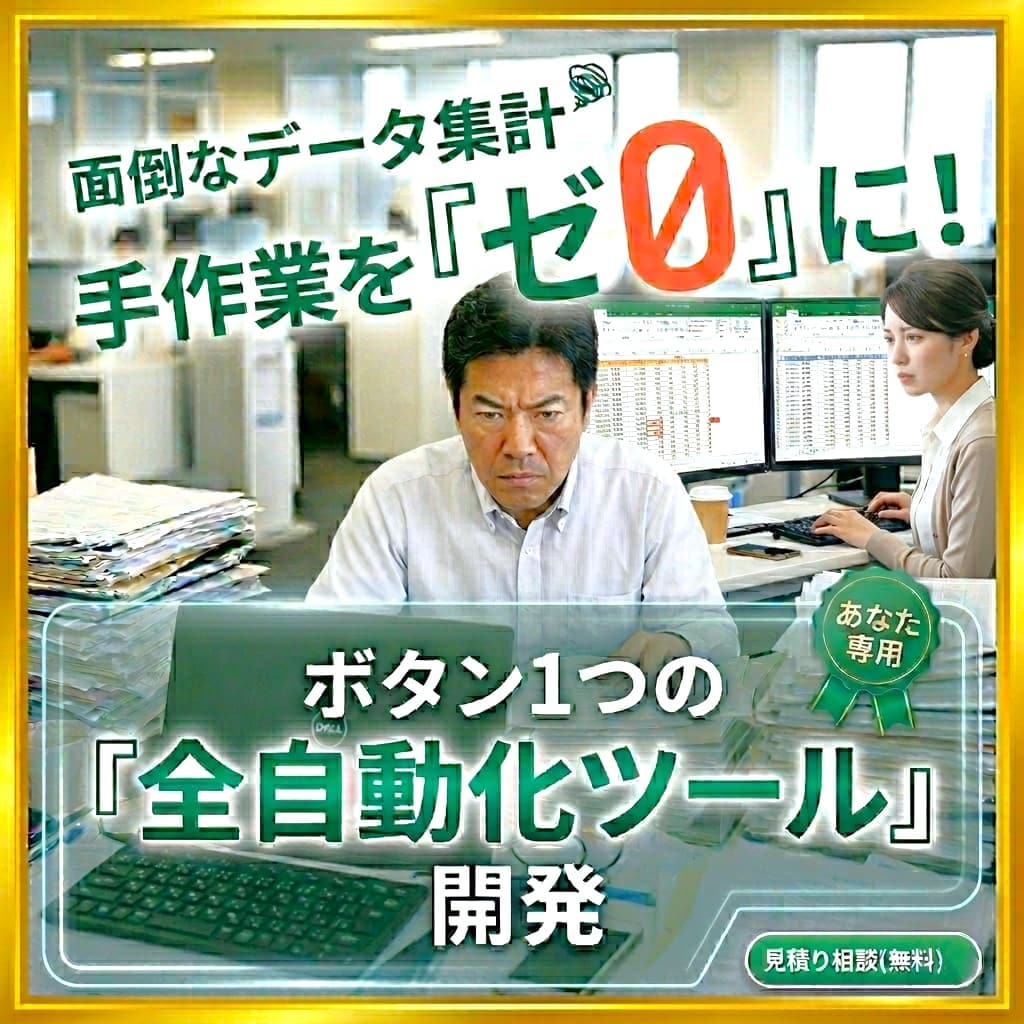 面倒な「データ集計作業」を全自動化します バラバラのデータ集計業務、あなた専用「自動化ツール」で支援！ イメージ1