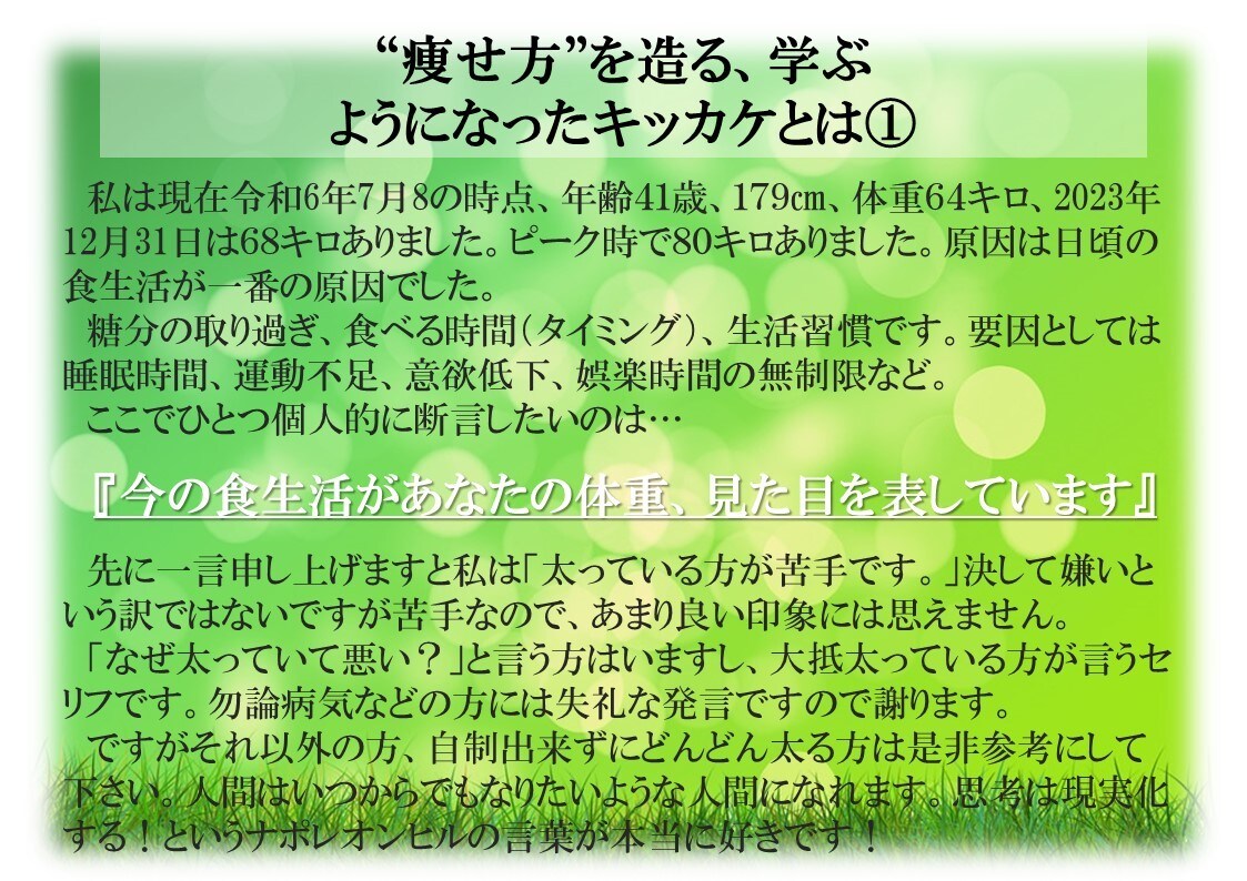 心理的に習慣をつけ大幅減量した自身体験教えます 実際に痩せ方を取得すると太っていたときの理由づけでき維持する イメージ5
