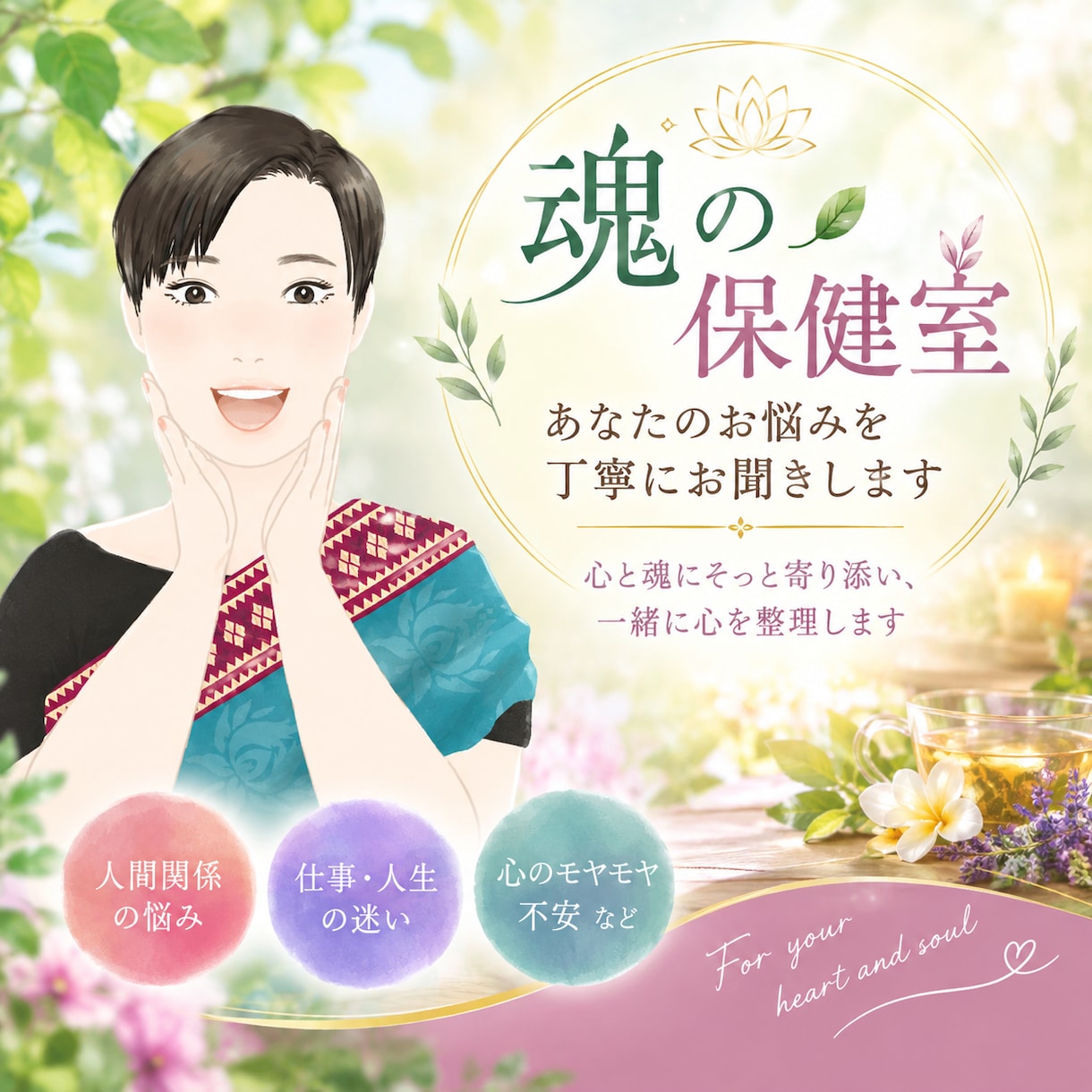 魂の保健室｜あなたのお悩みを丁寧にお聴きします 心と魂にそっと寄り添い、一緒に心を整理します イメージ2
