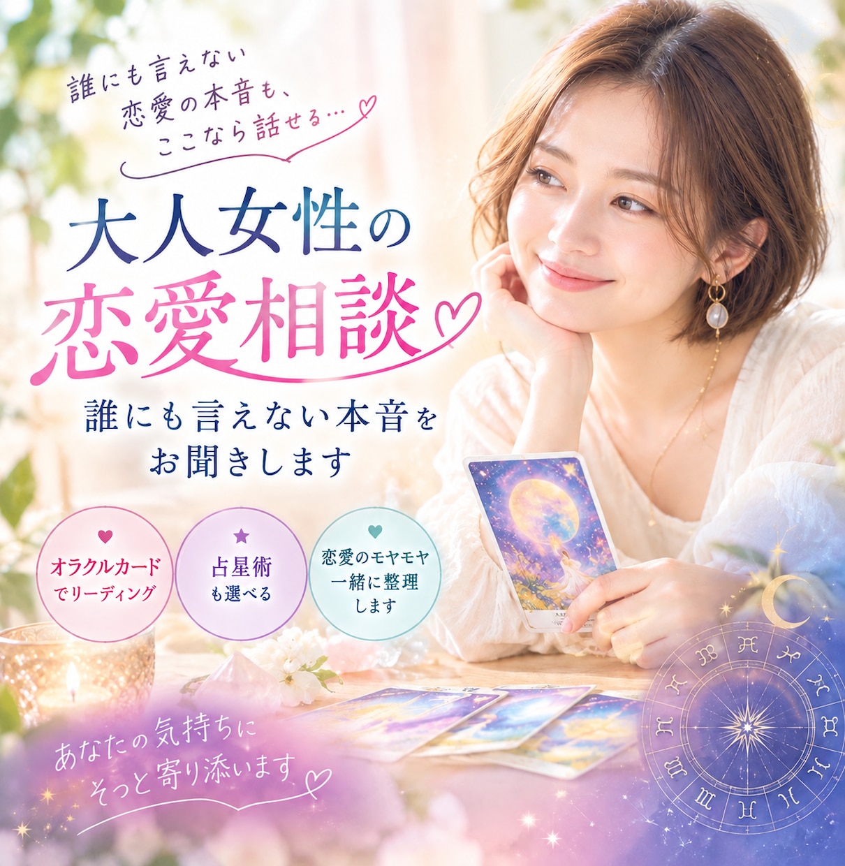 大人の恋愛相談♡誰にも言えない本音をお聞きします オラクルカードと占星術も使える♡大人女性の相談相手 イメージ1