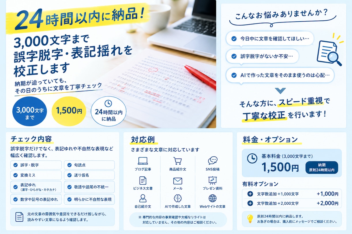 24時間で3000文字の誤字・表記ゆれを校正します 納期が迫っていてもその日のうちに文章を丁寧チェック イメージ1