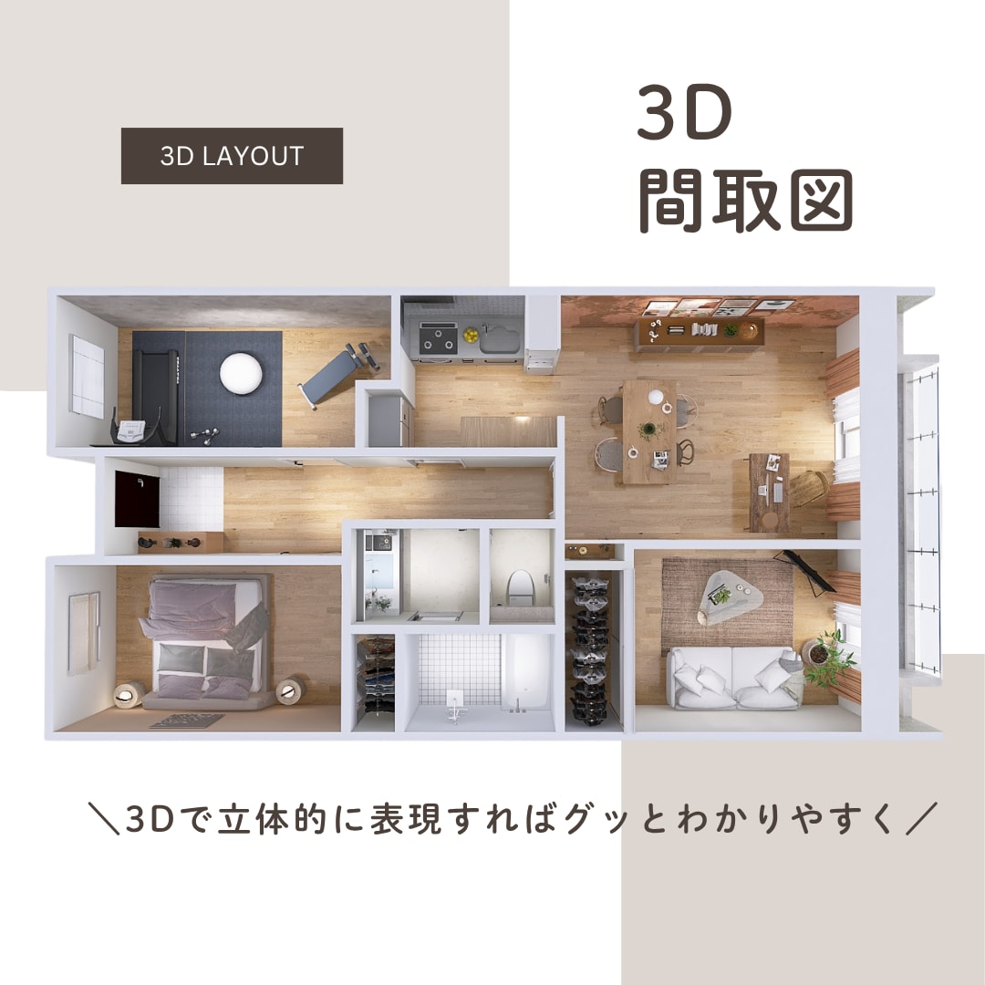 3Dで魅せる!間取り図制作します 提案・営業に効く3Dビジュアルにしませんか? イメージ2