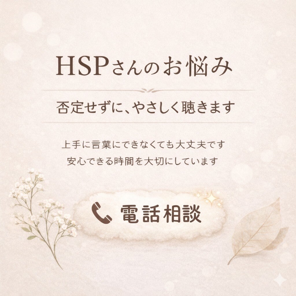 お試し電話相談｜HSPさんのお悩み聞きます 私も同じHSPだからこそ繊細な気持ちに寄り添います。 イメージ1