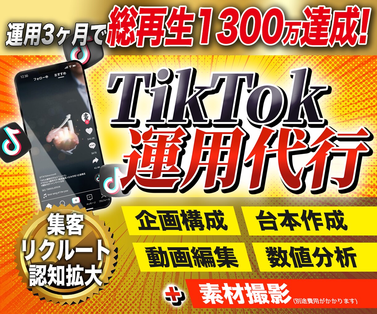 総再生数2200万超がTikTok運用代行致します 競合が始める前に!プロが集客・認知拡大・リクルート等支援! イメージ1