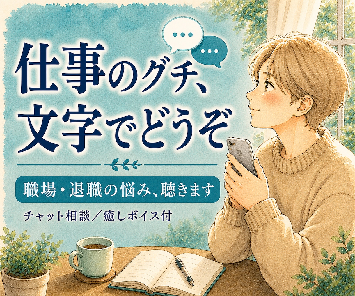 仕事のグチ、チャットで気軽に聴きます 職場の人間関係・退職の悩み／文字でそっと・癒しボイス付 イメージ1