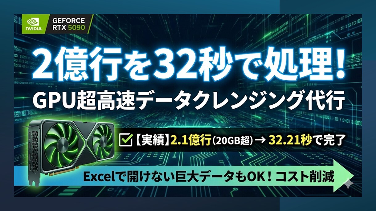 2.1億行32秒！GPU高速クレンジング代行します 2.1億行を32秒で！RTX5090のGPU超高速データ処理 イメージ1