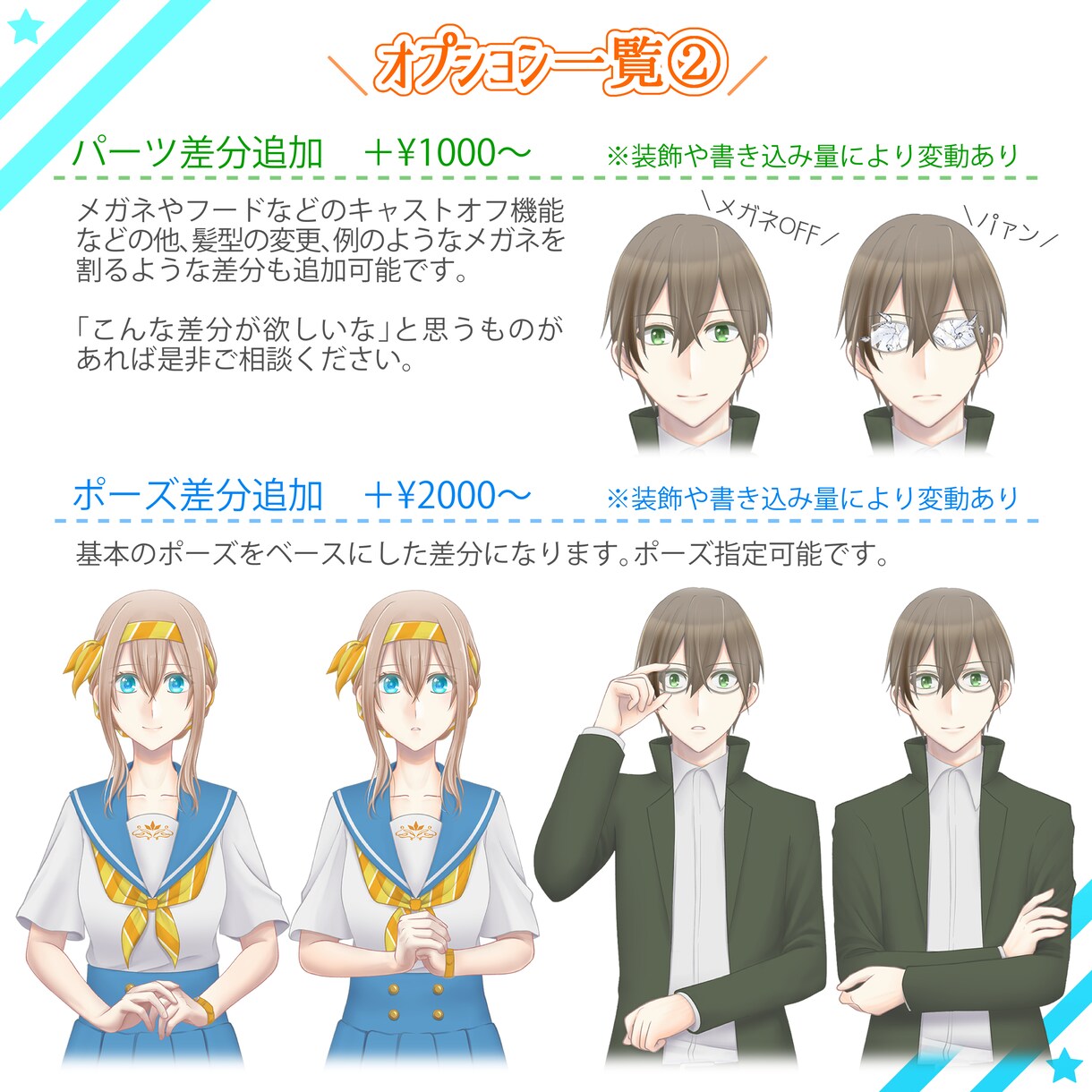 表情差分6種付き！立ち絵制作致します TRPG/動画/ゲーム等の立ち絵を制作致します！ イメージ4