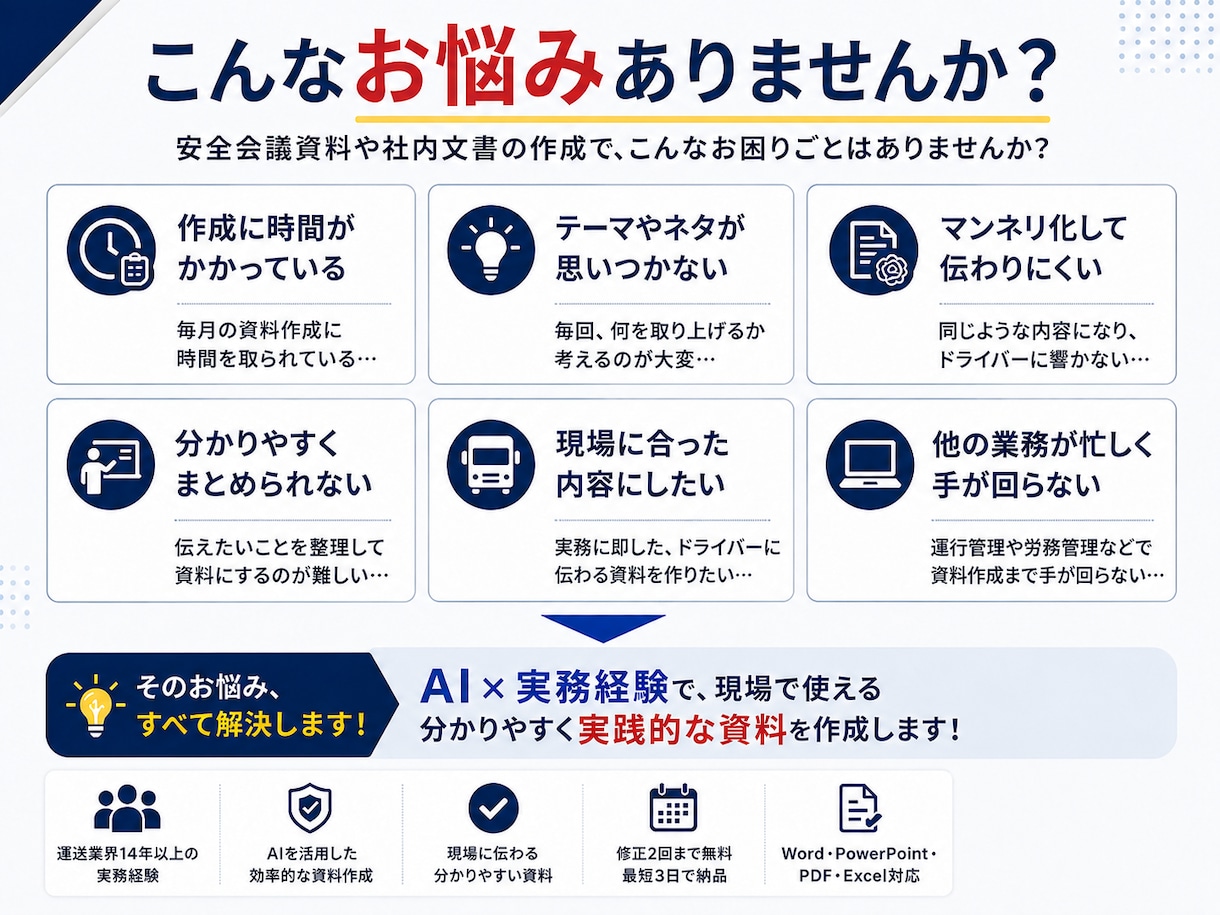 運送会社専門｜安全会議資料・社内文書を作成します 運送業界の実務経験。AI×現場経験で伝わる資料を作成します イメージ6