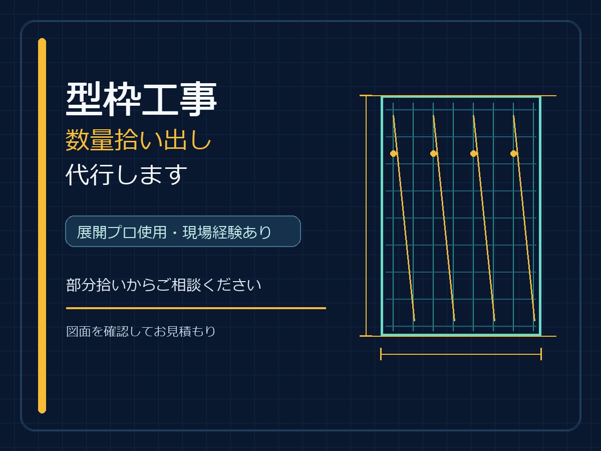型枠工事の数量拾い出しをお手伝いします 展開プロ使用、現場経験を活かして拾い出します イメージ1