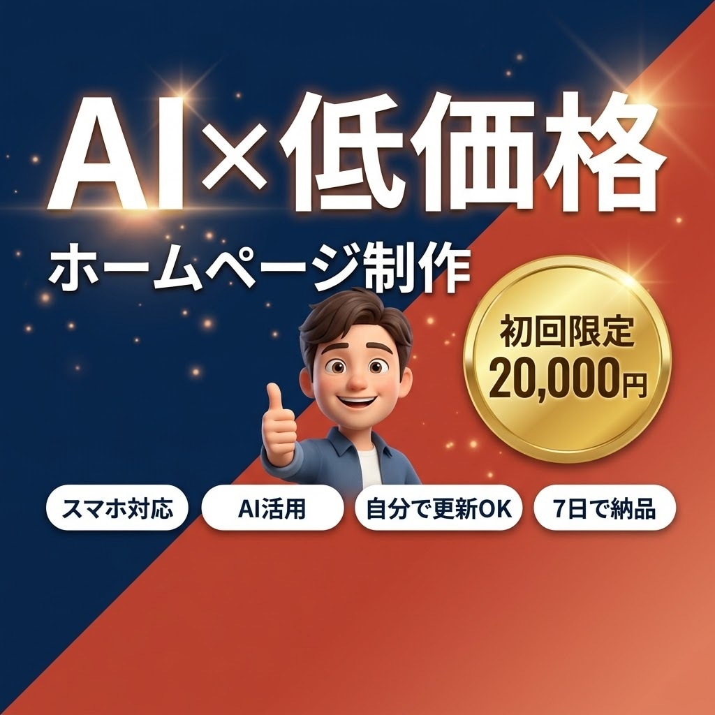 飲食店向けに更新できるHPを作ります AIノーコードで低価格・短納期に対応します イメージ1