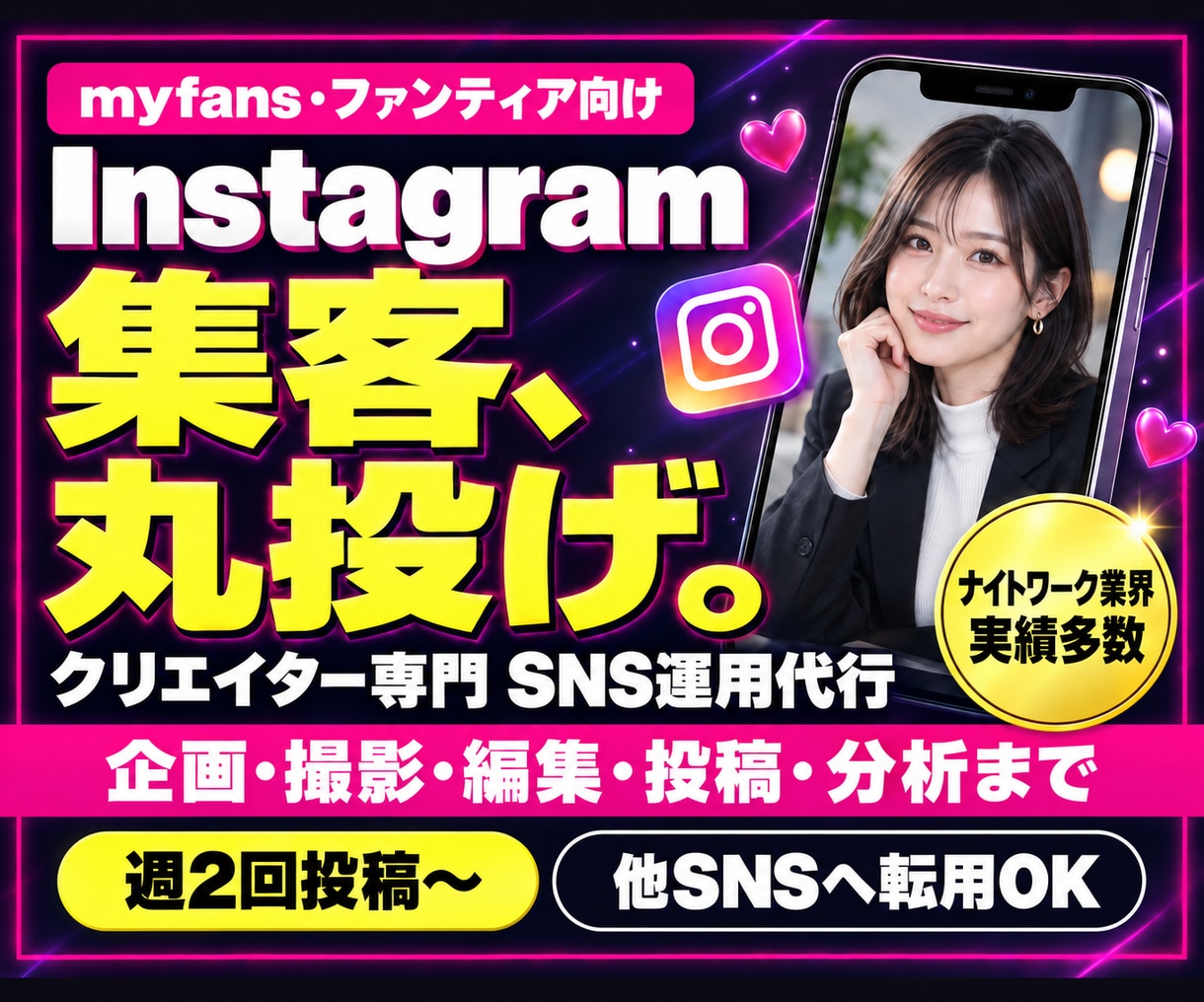 myfans/ファンティア等インスタ運用代行します 企画・撮影・編集〜分析まで完全代行！売上直結の集客をサポート イメージ1