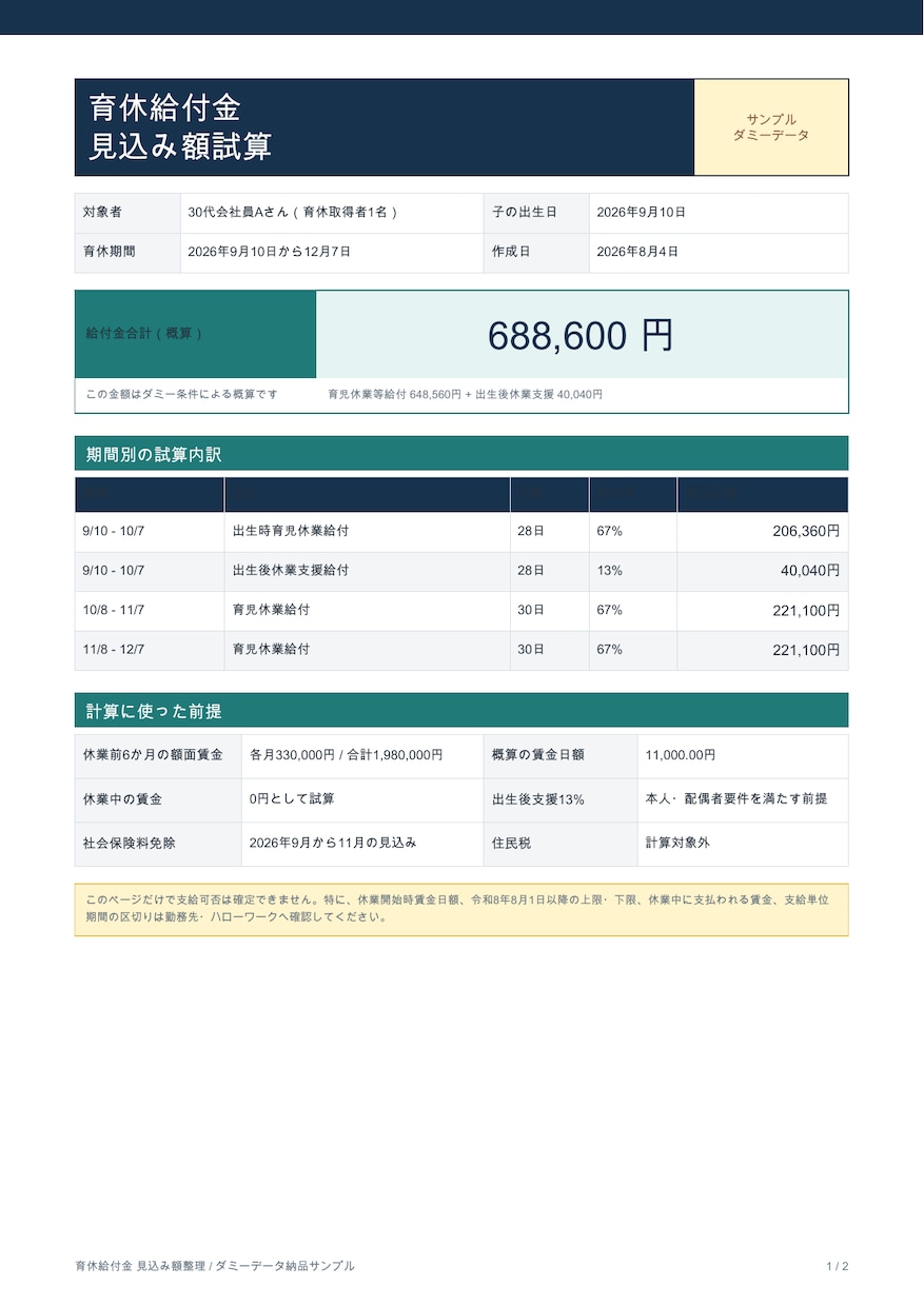育休給付金の見込み額をPDFで整理します 第一子育児中の会社員が、公式情報をもとに整理 イメージ2