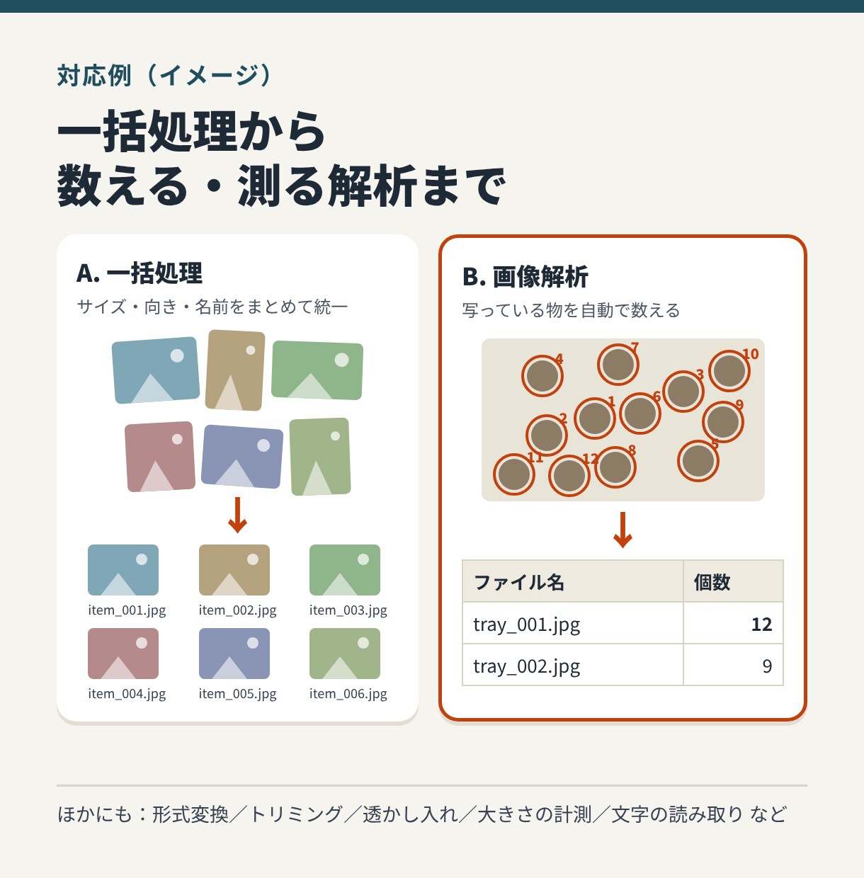 画像の一括処理・画像解析ツールを作成します 大量の画像の一括編集から、物の計数・計測まで対応 イメージ2