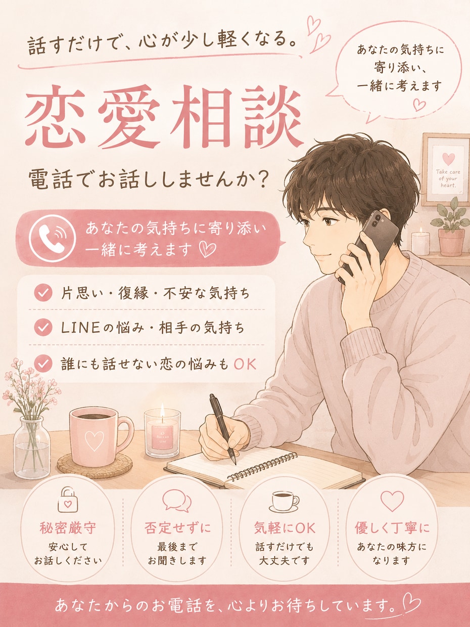 恋愛のお話、ゆっくり一緒に整理します あなたらしい答えを一緒に探します イメージ1