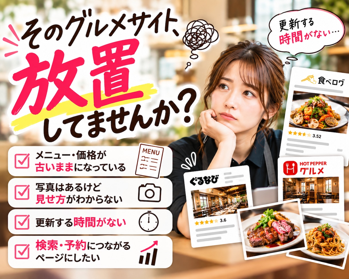 飲食店のグルメサイト更新・改善を代行します 飲食業界27年｜ぐるなび・食べログ等の更新〜集客アドバイス迄 イメージ2