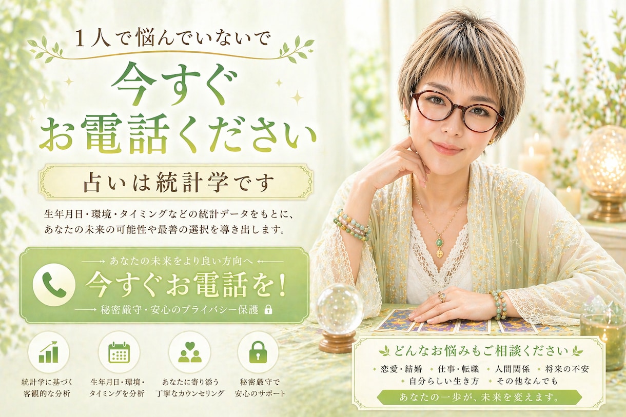 メンタルカウンセリング付きの占いをしています 悩見込む前に先ずは話してみてください！ イメージ1