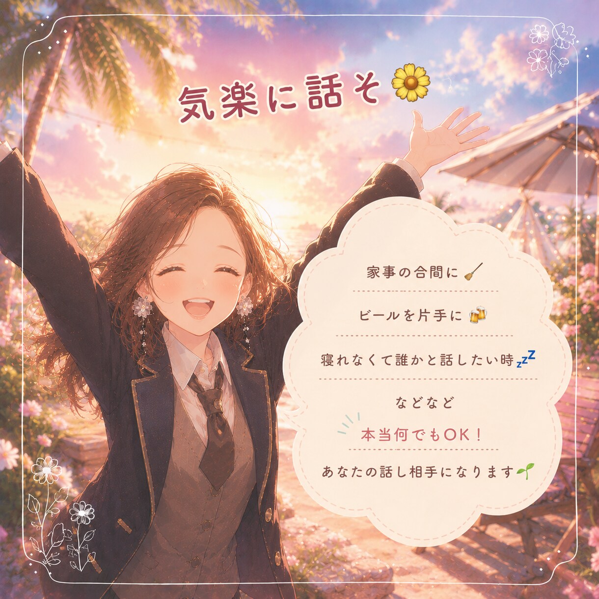 今すぐ聞いて欲しい！あなたの話し相手になります 今日あった出来事を教えて？気楽にタメ口で話して？ イメージ3