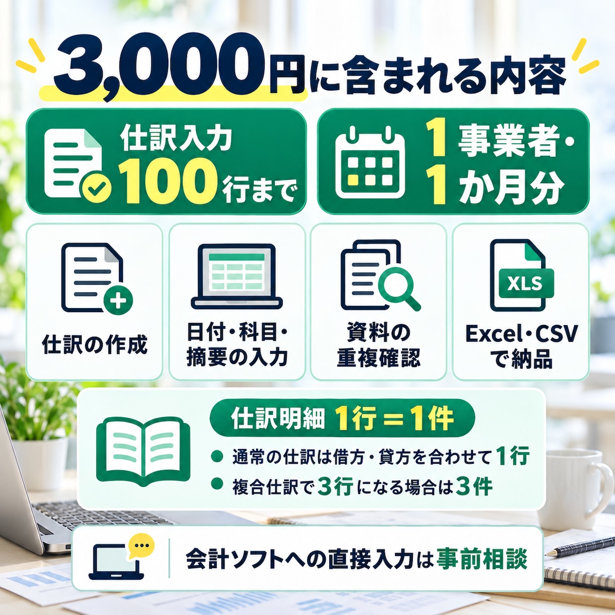 100行まで3000円で記帳代行します Big4監査法人での監査実務経験を記帳に活かします イメージ2