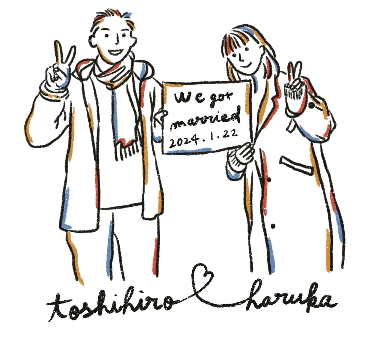 A3印刷可！カラフル線画でウェルカムボード描きます 修正無制限！目を引くウェディングイラストで素敵な結婚式に♡ イメージ6