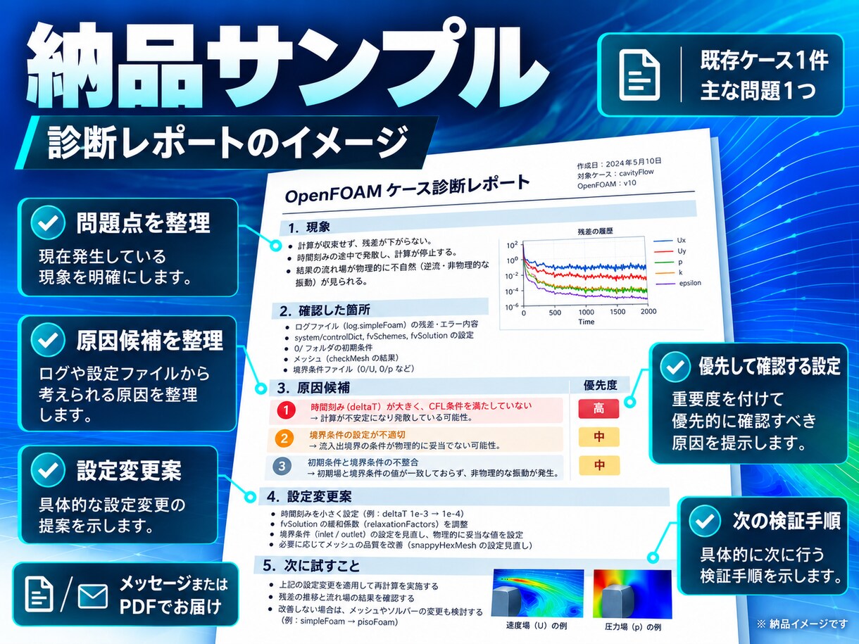 OpenFOAMの収束不良・結果異常を確認します 既存ケースの設定・ログから原因候補を整理 イメージ5