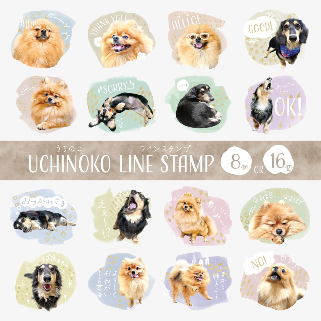 水彩絵具風・ペットのLINEスタンプ制作します 簡単！お写真を送るだけで作れる！8個〜16個制作します イメージ1