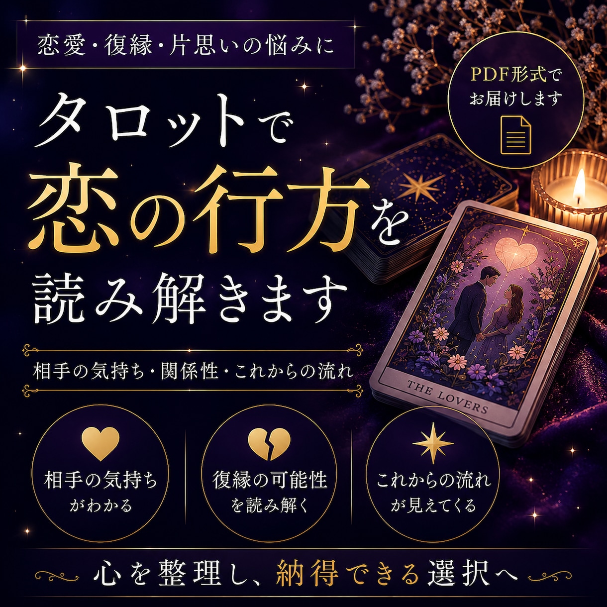 復縁・片思い・恋愛の悩みをタロットで占います お相手の気持ちと言葉にできないあなたの本音を読み解きます イメージ1