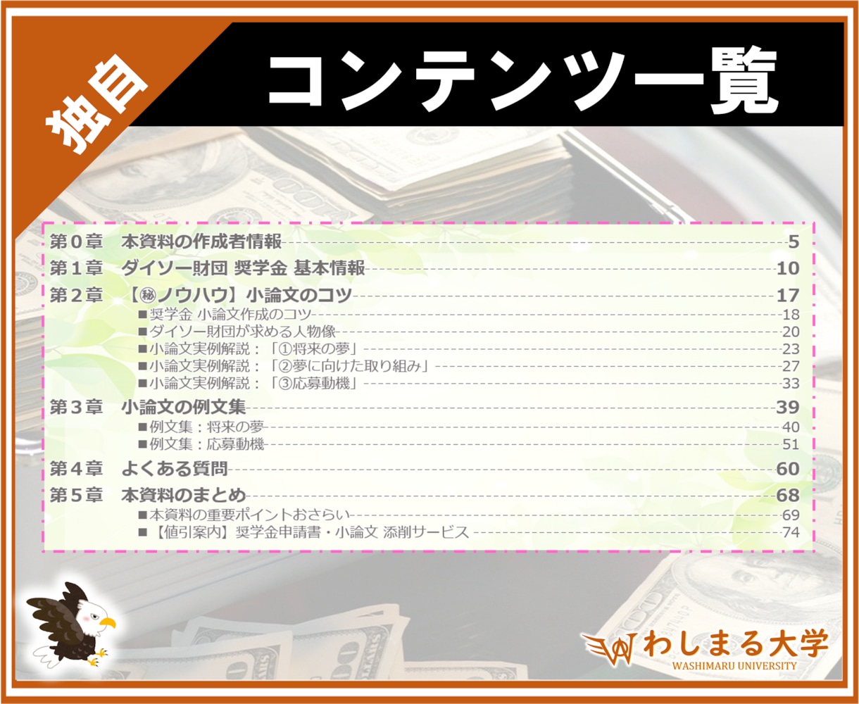 ダイソー奨学金の小論文の書き方・例文集を提供します 大人気 民間給付奨学金の作文攻略ノウハウを徹底解説！ イメージ2