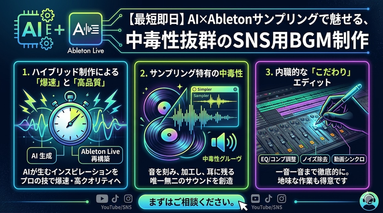 Youtubeやショート動画でも使える音源作ります AI×Ableton｜動画がバズる中毒性サンプリングBGM イメージ1