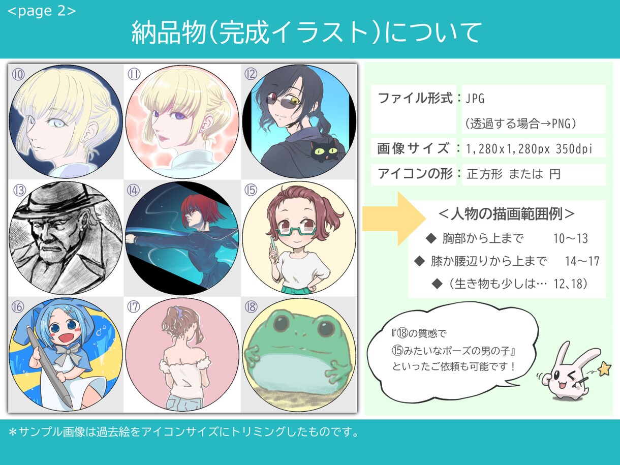商用OK！透過対応！お好みの絵柄でアイコン描きます シンプルめ、少年～老年まで、可愛い～渋いまで対応します＾＾ イメージ2