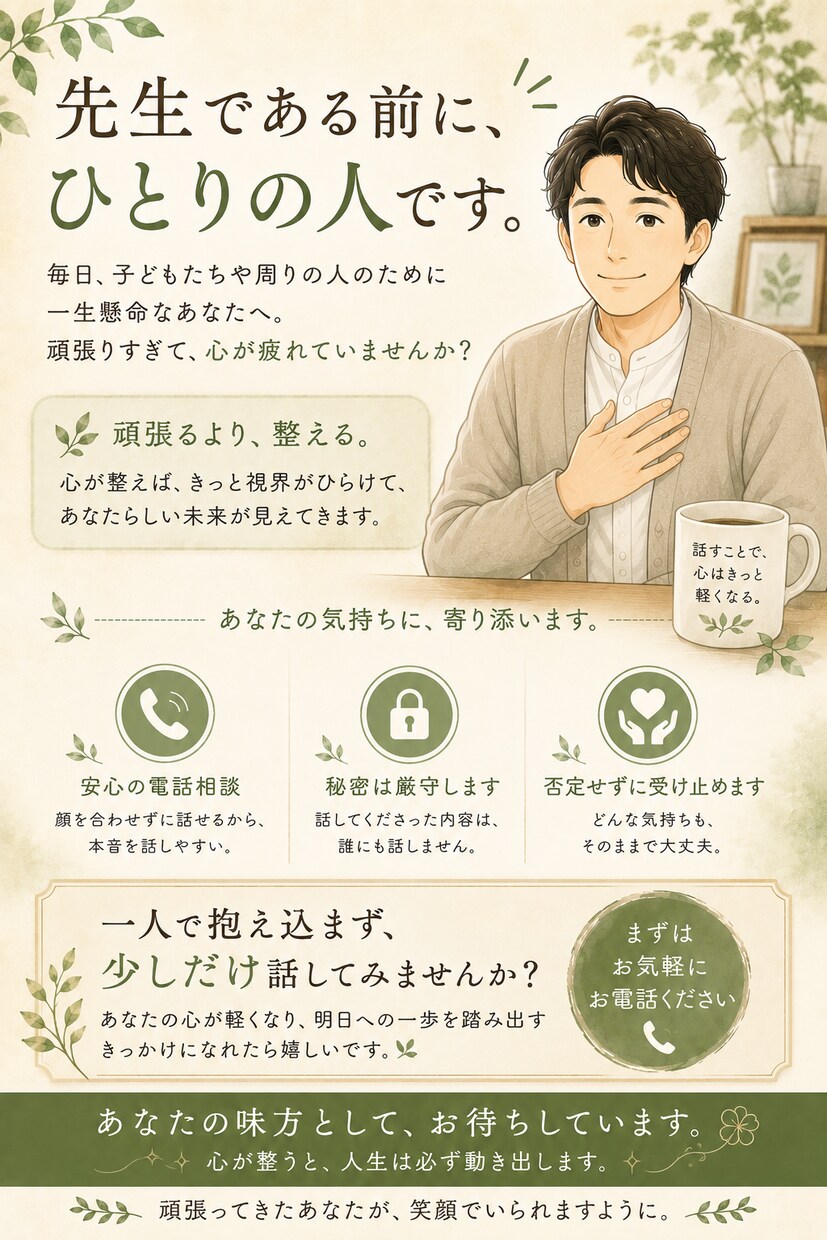 先生だから言えない仕事の悩みをお聴きします 教員歴23年｜職場・人間関係・保護者対応の本音を受け止めます イメージ6