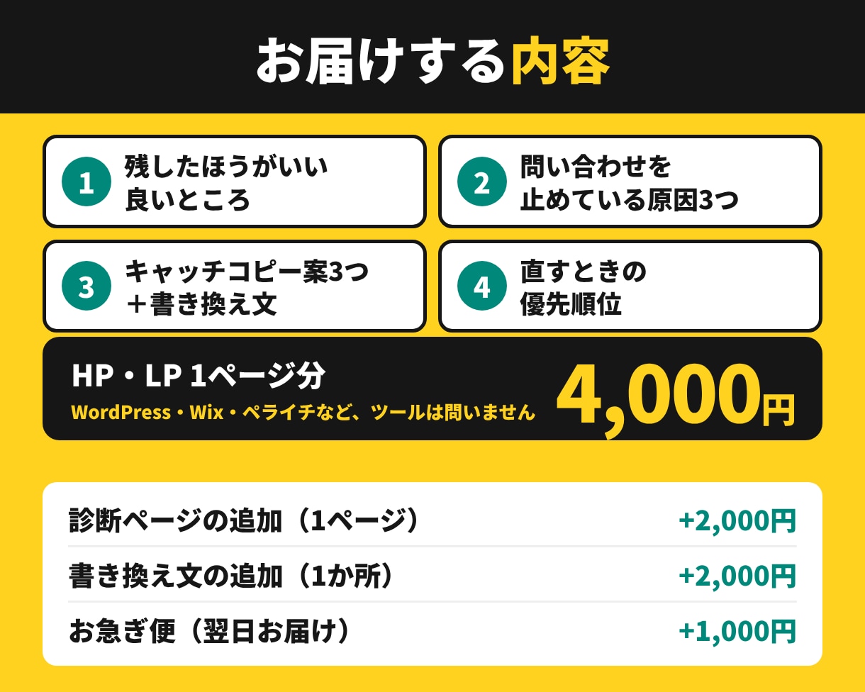 問い合わせが来ないHP・LPの文章を診断します 改善案つき｜営業20年の目線で、お客様が止まる所を見つけます イメージ2