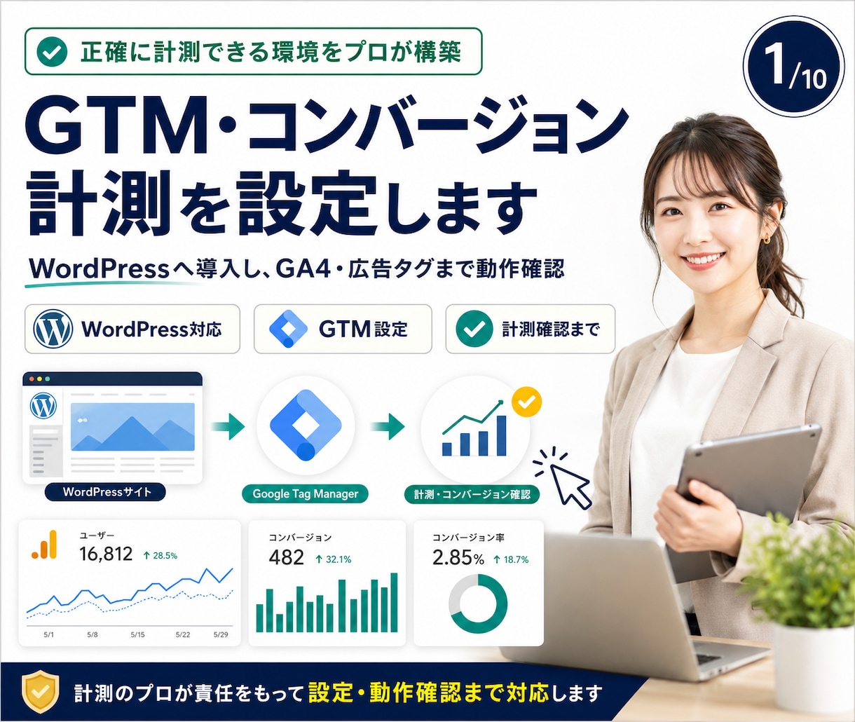 GTM・コンバージョン計測を設定します WordPressへ導入し、GA4・広告タグまで動作確認 イメージ1