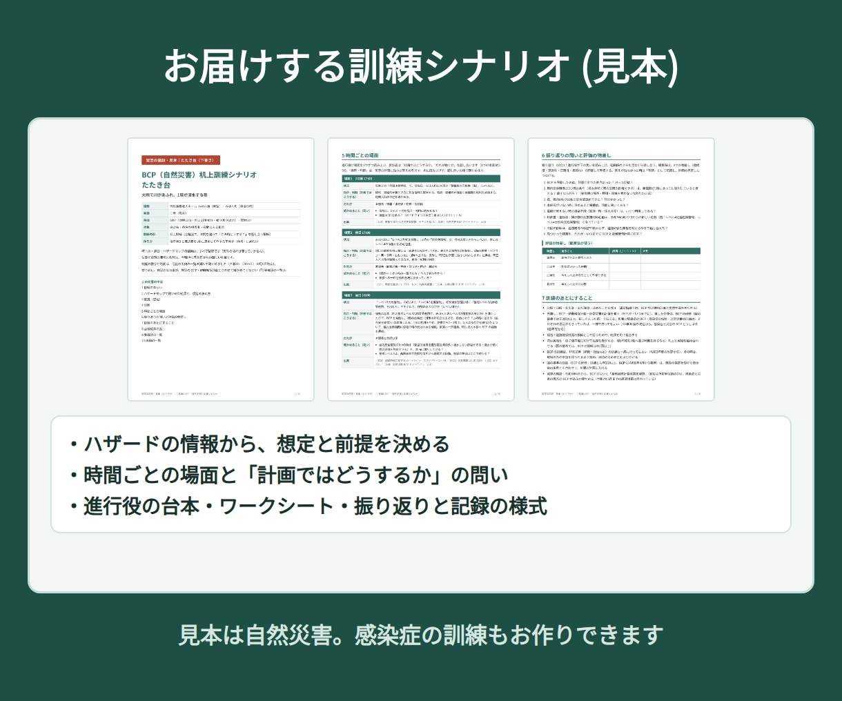 介護施設のBCP机上訓練シナリオを丸ごと作ります 進行の台本・場面・振り返りと記録の様式まで、施設に合わせて イメージ3