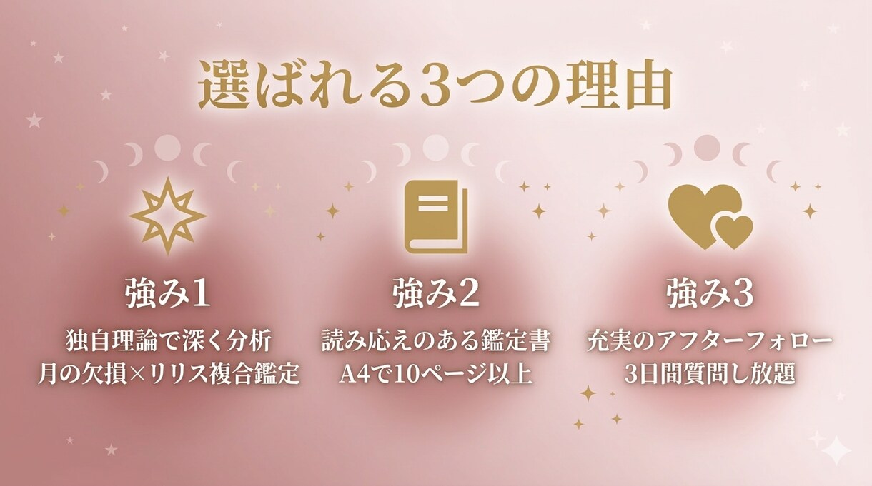 月の欠損×リリスであなたの本質を鑑定します あなたの「生きづらさ」の正体を、月の欠損とリリスから読み解く イメージ7