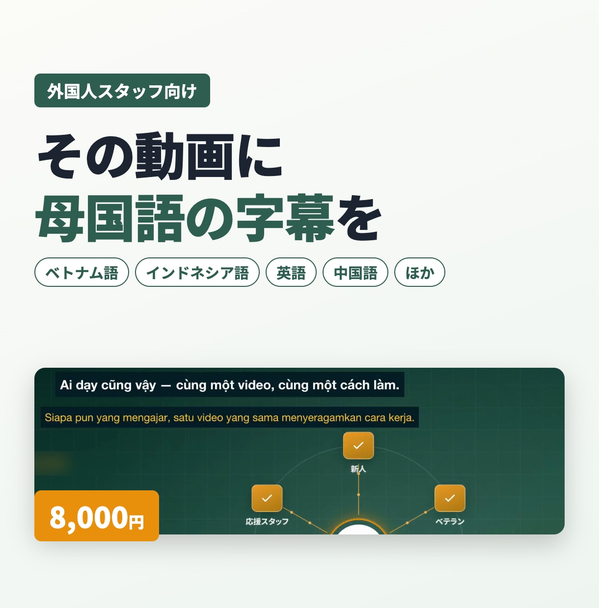 作業動画にベトナム語など外国語字幕を付けます 外国人スタッフの母国語で、伝わる研修動画に イメージ1