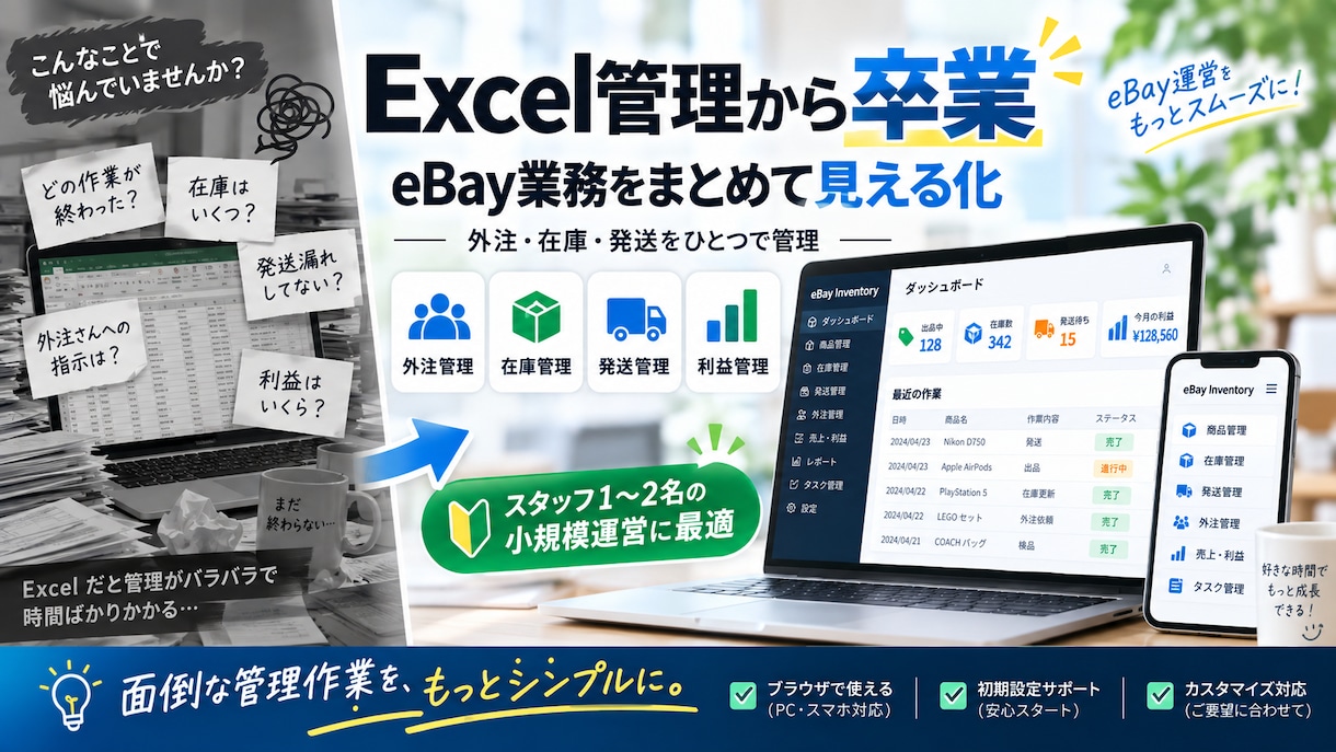 eBayセラー向け専用管理ツールを構築・納品します スタッフ1〜2名のeBay外注管理をシンプルに効率化します イメージ3