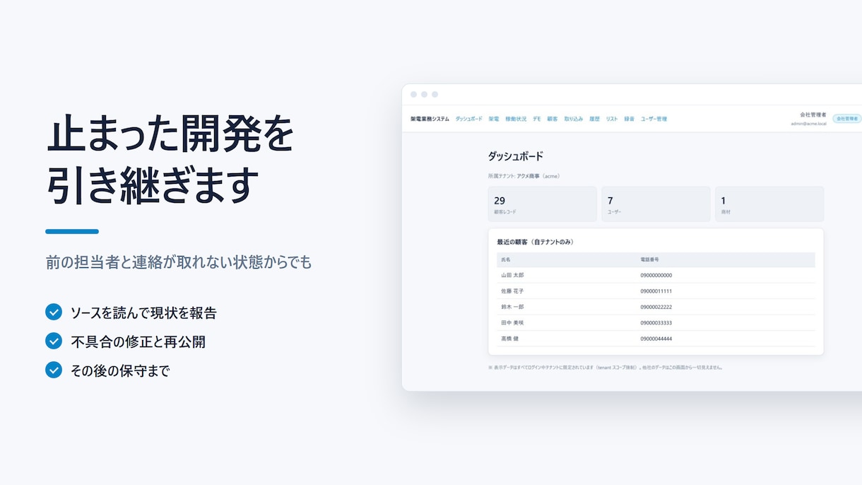 止まった開発や改修を引き継ぎます 前の担当者と連絡が取れない状態からでも引き受けます イメージ1
