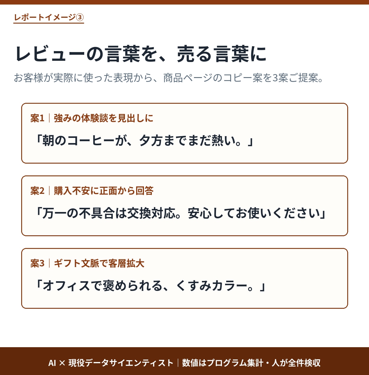 楽天・Amazonレビューを48時間で分析します お客様の不満と強みを見える化。次に直す一手がわかる イメージ5