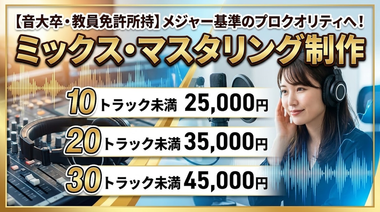 プロクオリティにミックス・マスタリングします 音大卒・教員免許所有者の確かな技術で、理想の音に仕上げます。 イメージ1