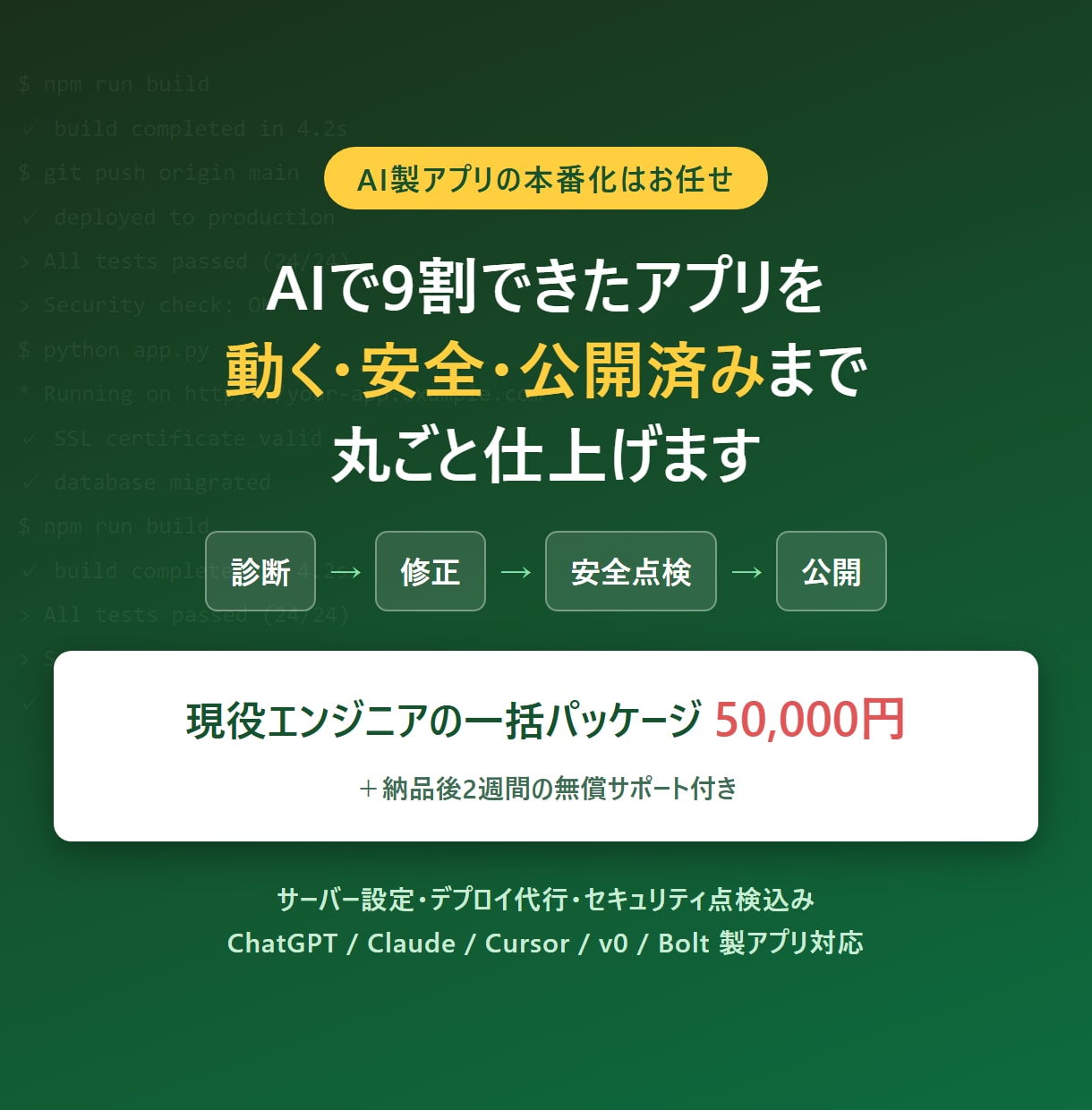 AI製Webアプリを修正して公開まで仕上げます AIで9割完成のアプリを動く・安全・公開済みへ仕上げます イメージ1